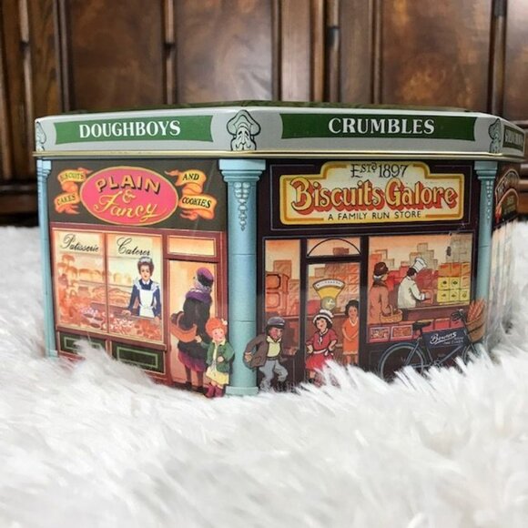 NWOT Vintage Silver Crane Co Old English Arcade (Made in England) Octagonal Tin - Picture 2 of 16